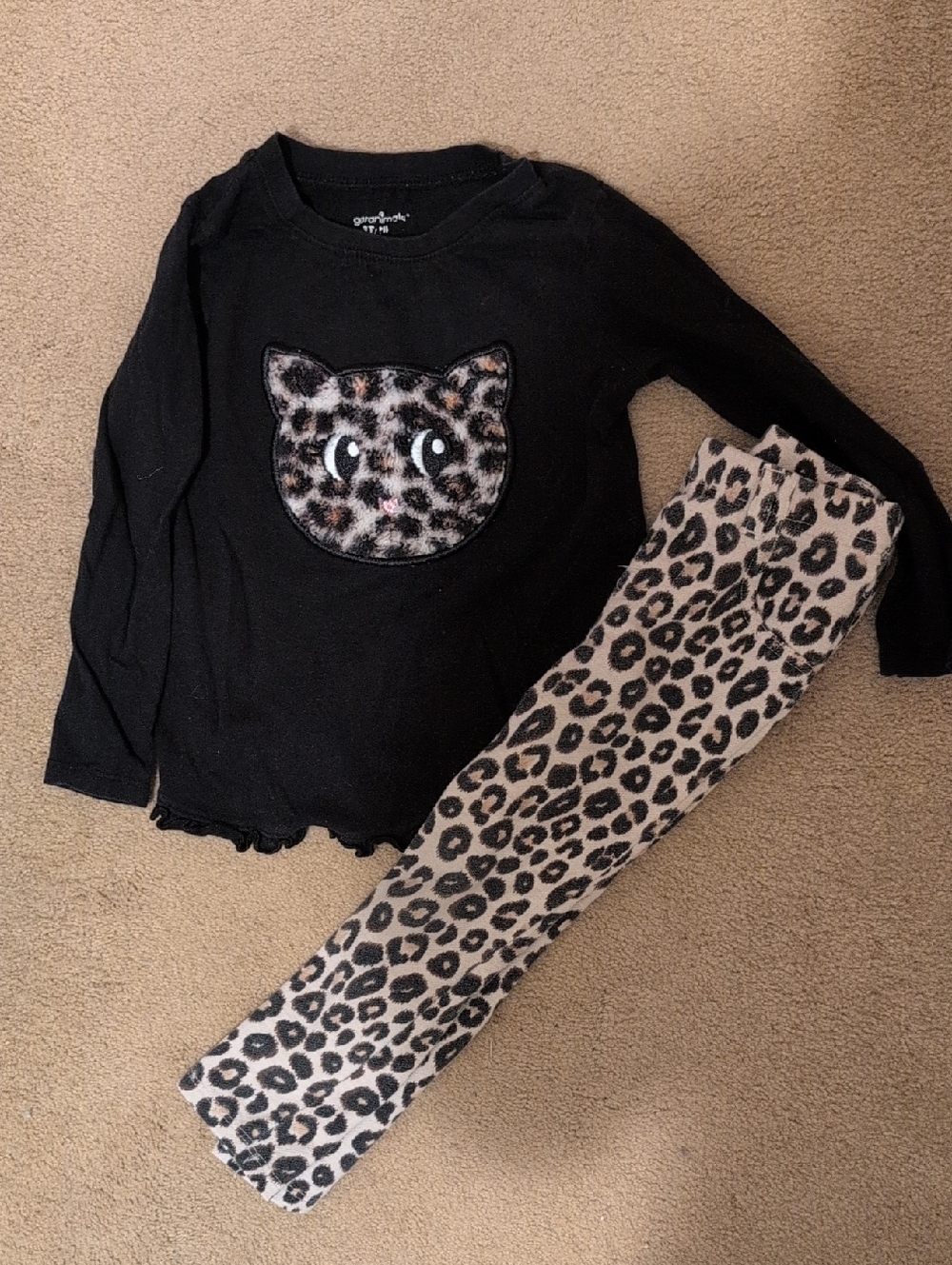 Garanimals Black Top with Leopard Patch and Leopard Print Pants